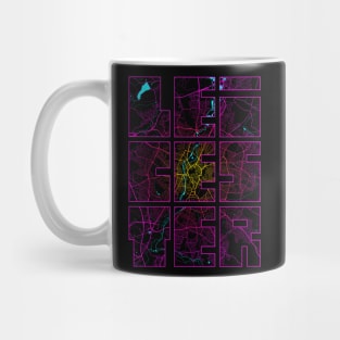 Leicester, England City Map Typography - Neon Mug